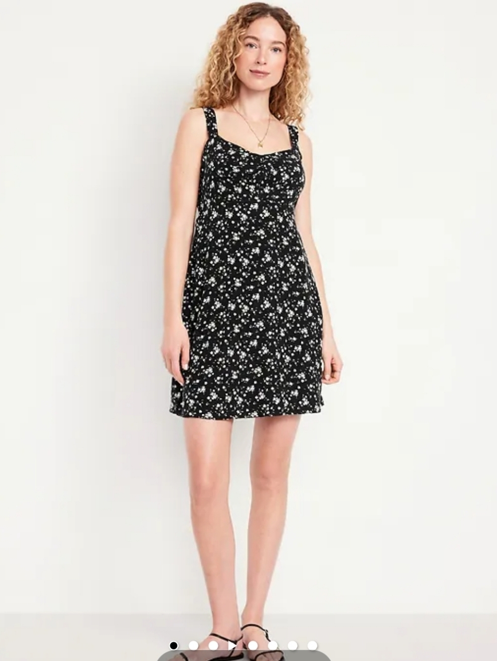 NWT Old Navy Black Sleeveless Floral "Fit & Flare Crepe" Mini Dress. White,Green